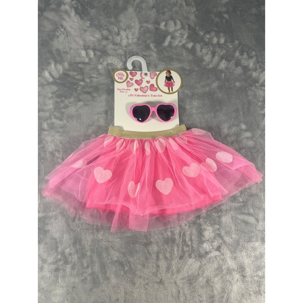 Little Me Girls‎ 2 Pc Valentines Tutu Set Pink Heart Sunglasses Size 3+ NEW